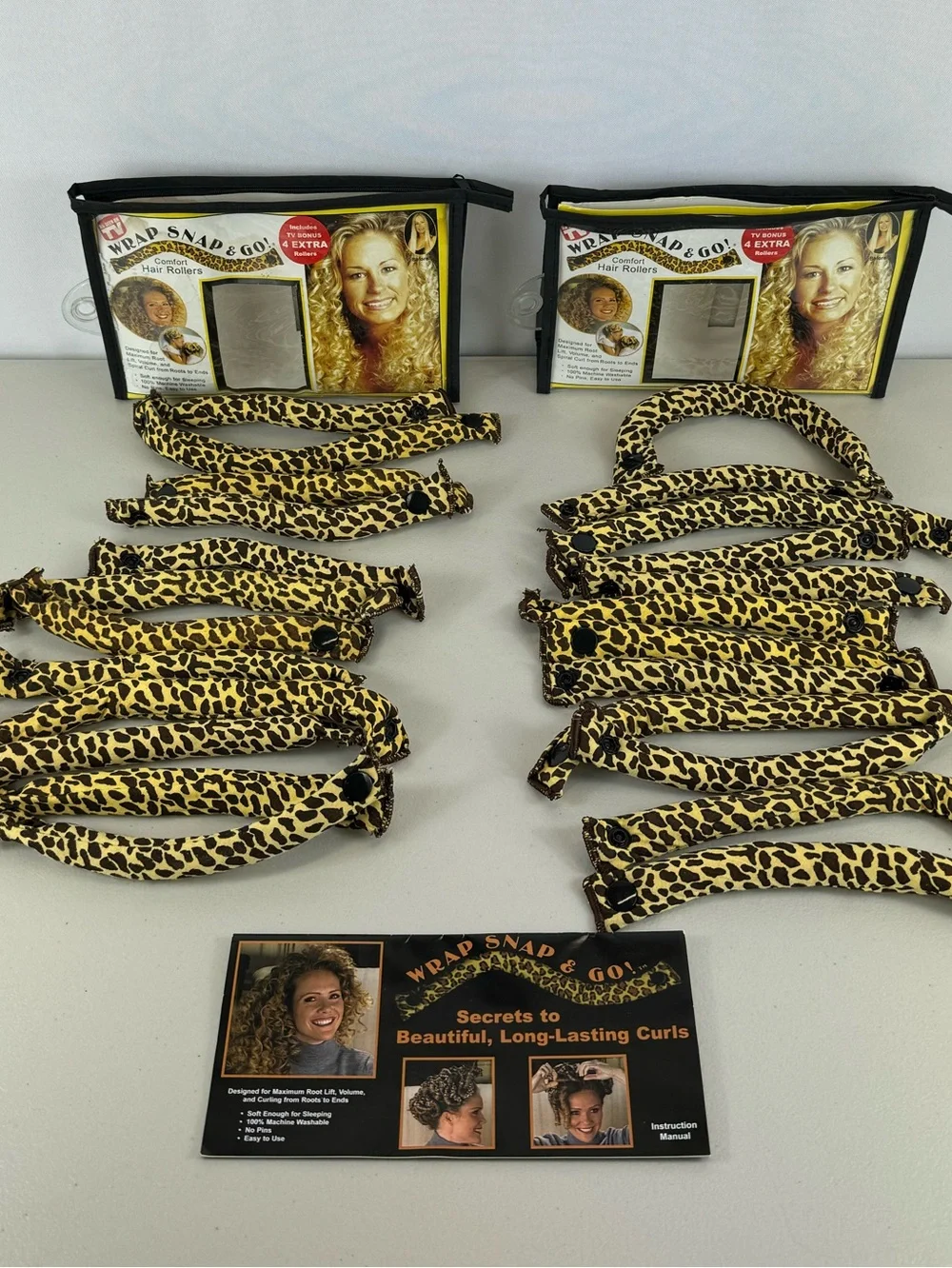 Wrap Snap & Go Leopard Print Heatless Hair Rollers Set of 24 - 12 Pack x 2